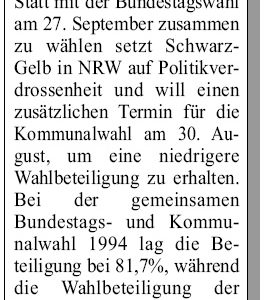 Anzeige zum Thema Wahltrickserei am 14.03.2009 in der Sontagspost