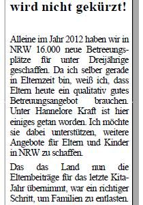 Anzeige zum Thema Kinderbetreuung