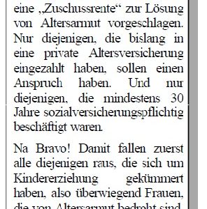 Anzeige zum Thema Zuschussrente in der Sonntagspost vom 08.09.2012