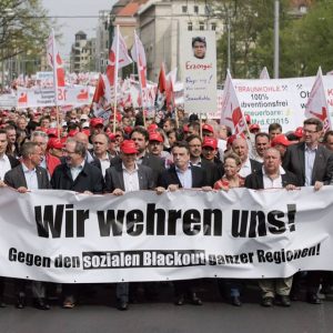 Spitze des Demonstrationszuges der IGBCE in Berlin