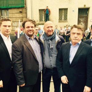 Martin Dulig, Guido van den Berg, Rainer Thiel, Michael Groschek und Stefan Kämmerling bei der IGBCE-Demo in Berlin