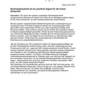 GdP Pressemitteilung zum Nachtragshaushalt