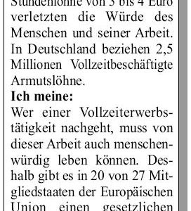 Anzeige in der Werbepost vom 09.05.2007 zum Thema Mindestlohn