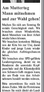Anzeige in der Sonntags-Post vom 08.05.2010