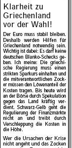 Anzeige in der Sonntags-Post vom 30.04.2010